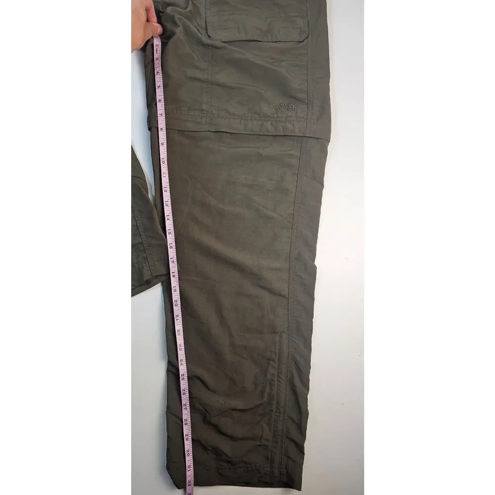 The North Face green khaki convertible packable hiking pants sz XL w/ belt nylon